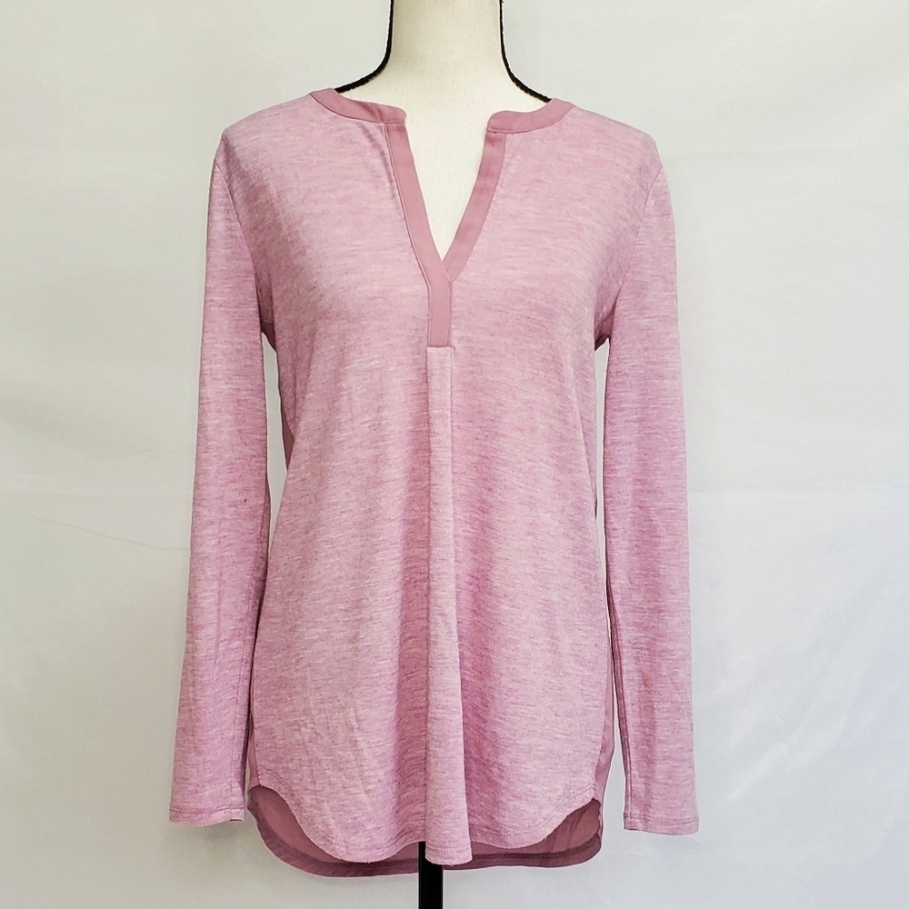 Ann Taylor Sheer Back V-Neck Long Sleeve Top